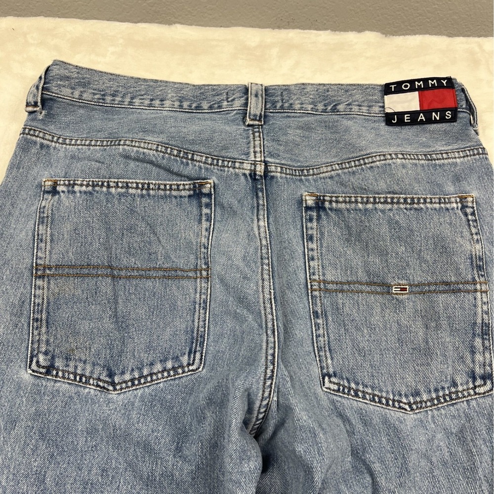Tommy Jeans baggy Leg Denim Pants Mens 36x34 Light Wash Relaxed Distressed